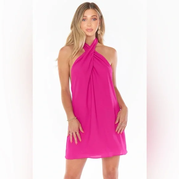 Show Me Your MuMu | Dresses | Show Me Your Mumu Jasmine Halter Mini Slip  Dress In Bright Pink Size L | Poshmark